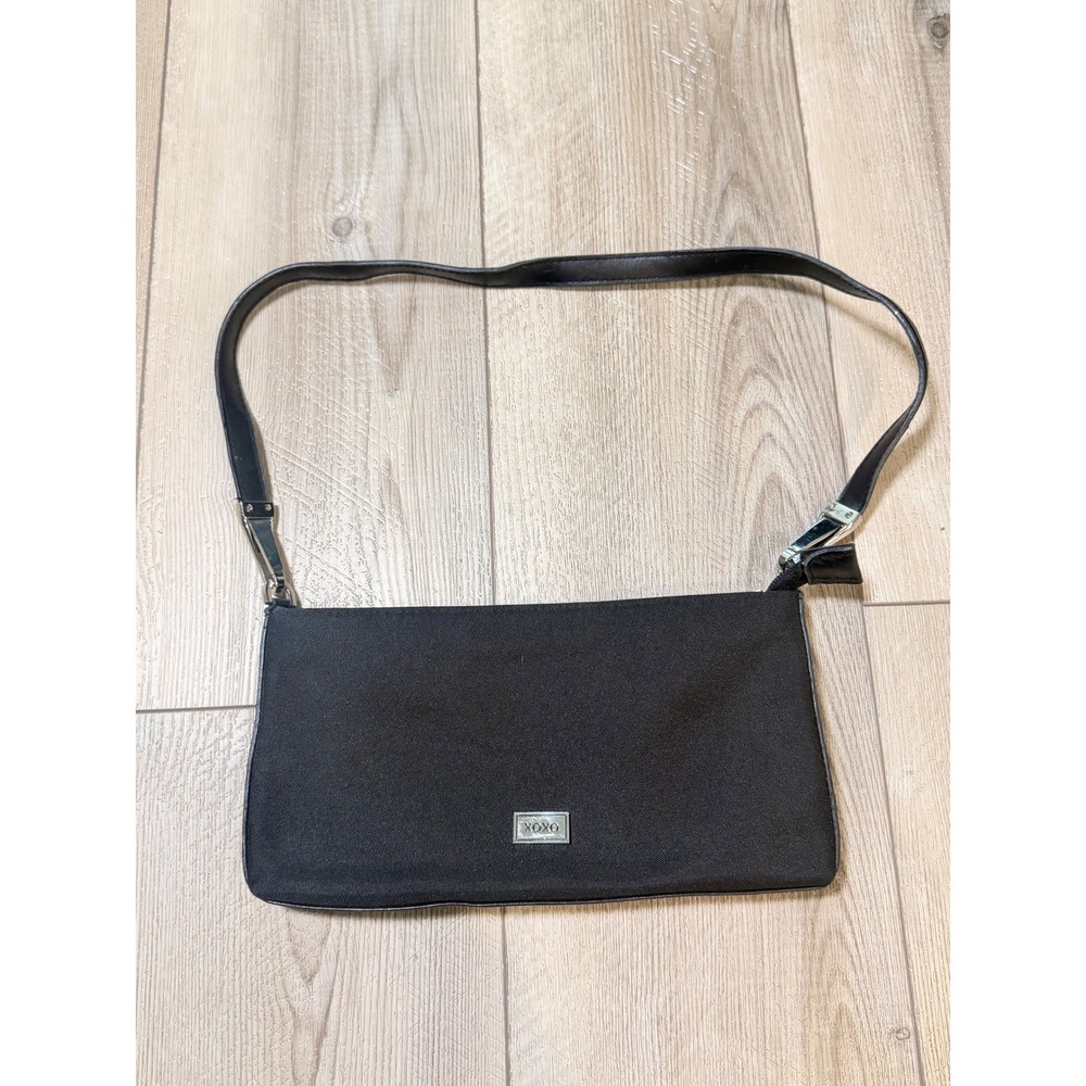 XOXO Vintage Y2K Black Canvas Mini Shoulder Bag Club Purse Silver Hardware